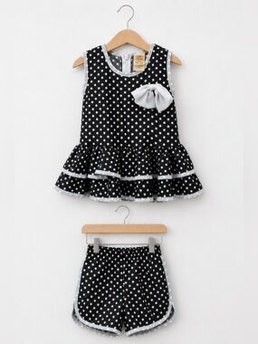 Mia Belle Baby Couture Girl 3T Black White Polka Dot Tunic Shorts Set Bow Ruffle